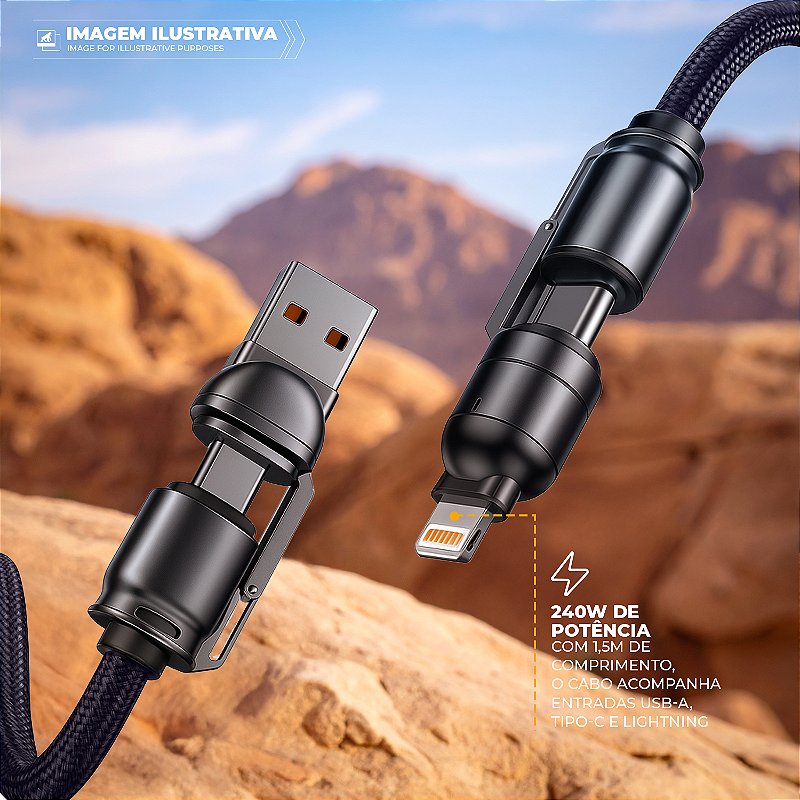 Cordão de Pescoço para Celular com Cabo USB-A / Tipo C / Lightning 240W - 1,5M - Azul Escuro - Titanium - Gshield