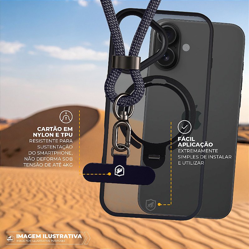 Cordão de Pescoço para Celular com Cabo USB-A / Tipo C / Lightning 240W - 1,5M - Azul Escuro - Titanium - Gshield