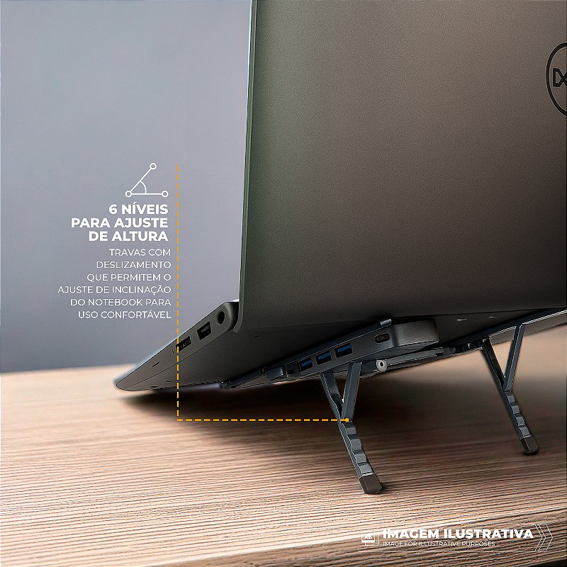 Suporte Dobrável para Notebook com 3 Entradas USB 3.0 e Tipo C - 6 Níveis de Altura, Alumínio Premium, Leve e Portátil - Titanium - Gshield - foto 2