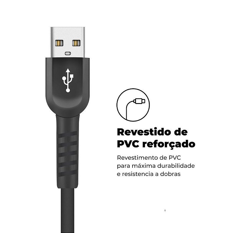 Cabo Dual Shock USB-A / Tipo C - Preto - 2 metros - Gshield