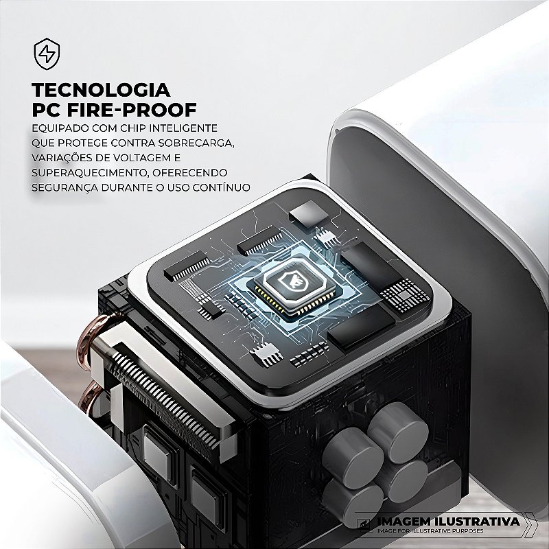 Carregador de Parede Turbo 35W com Cabo Retrátil Tipo C + 1 Entrada USB-A + 1 Entrada USB-C - Raptor - Gshield