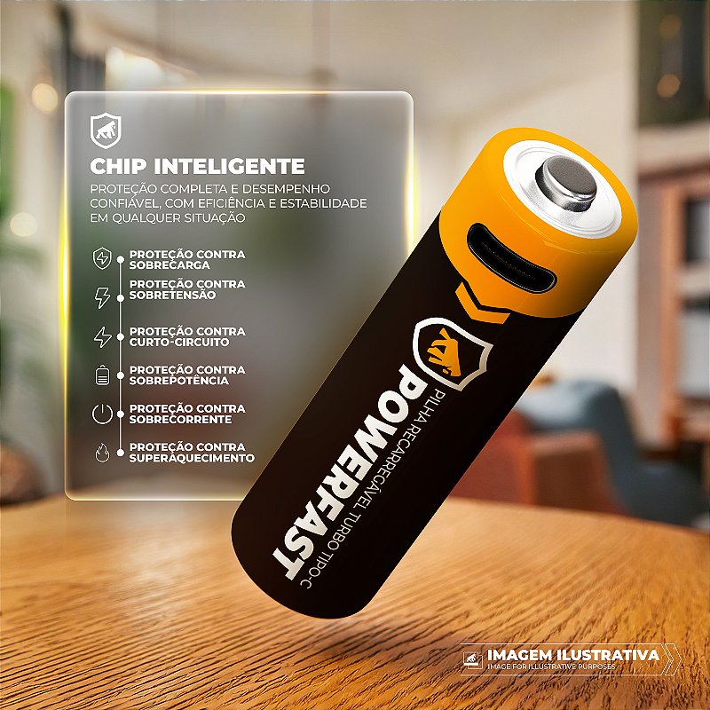 Pilha Recarregável AA Turbo PowerFast - 4 Unidades - Alta Capacidade, Até 1200 Recargas, Ideal para Controles e Eletrônicos - Gshield - foto 3