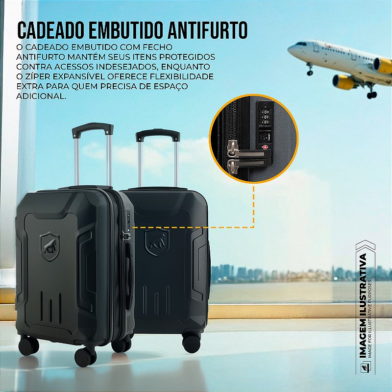 Mala de Bordo 20" com Compactação a Vácuo - Bagagem de Mão Resistente, Expansível e com Cadeado Antifurto - Survivor - Gshield - foto 3
