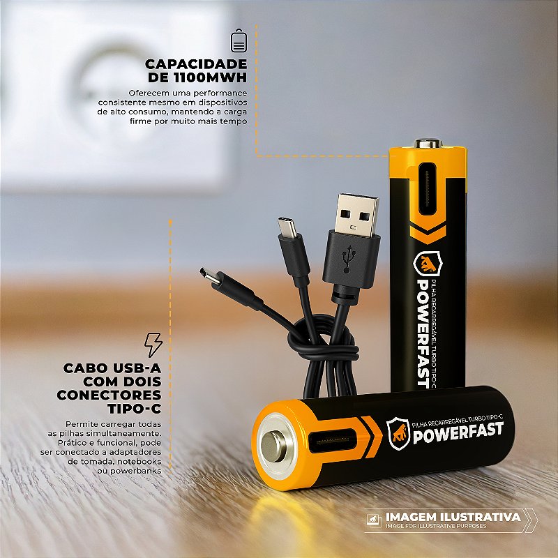Pilha Recarregável AAA Turbo PowerFast - 2 Unidades - Alta Capacidade, Até 1200 Recargas, Ideal para Controles e Eletrônicos - Gshield - foto 2