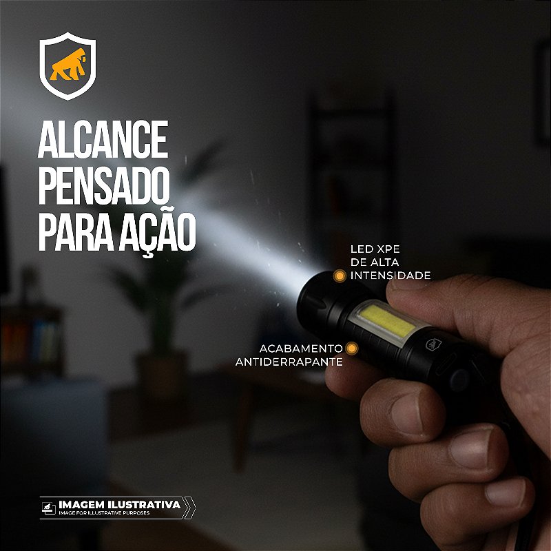 Lanterna Tática LED Compacta Recarregável - Luz Frontal + COB Lateral - Hybrid - Gshield - foto 2