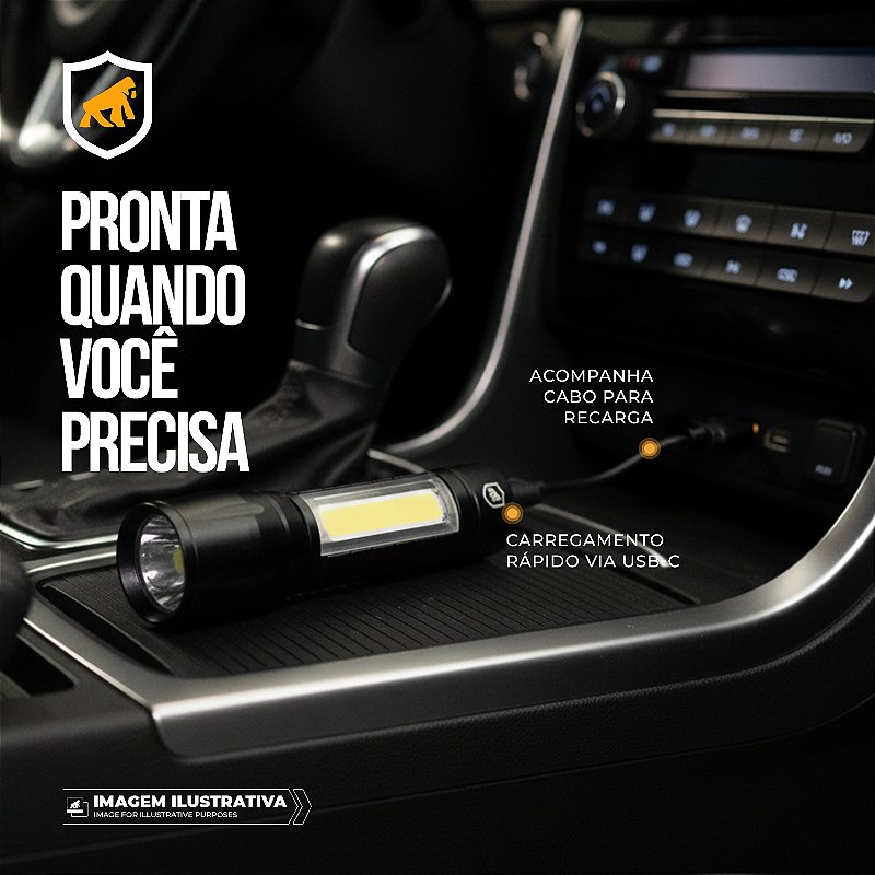 Lanterna Tática LED Compacta Recarregável - Luz Frontal + COB Lateral - Hybrid - Gshield - foto 5