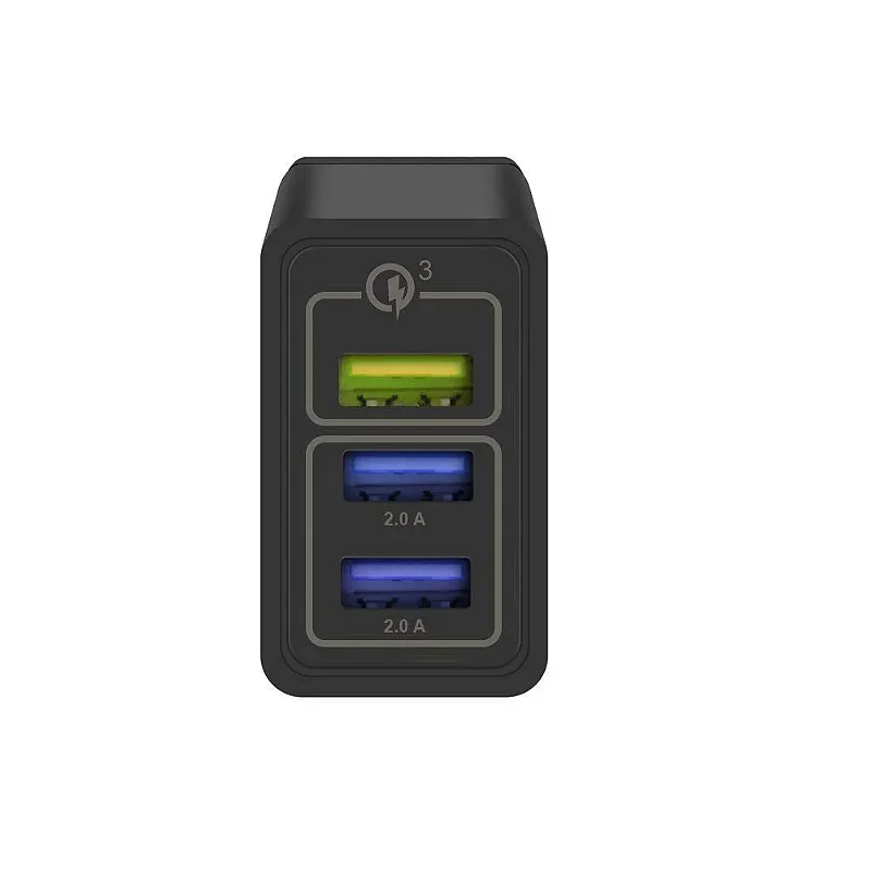 REEMBALADO - Carregador Turbo Triplo USB-A até 18W - Preto - Gshield
