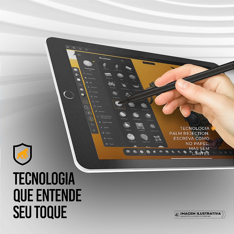 Caneta Touch Capacitiva Pro com Palm Rejection e Traço Adaptável - Preta - Gshield