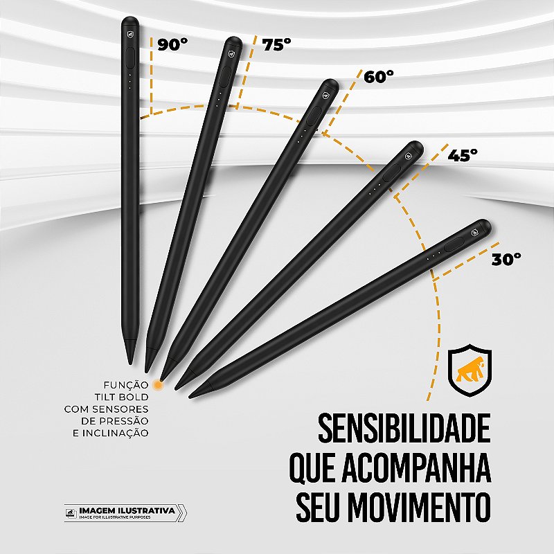Caneta Touch Capacitiva Pro com Palm Rejection e Traço Adaptável - Preta - Gshield