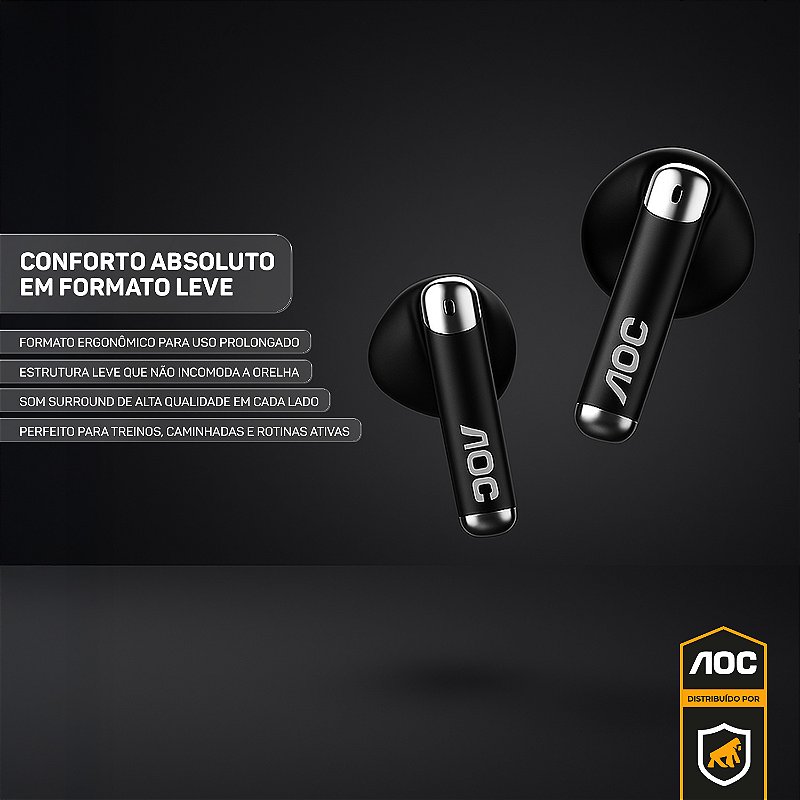 Fone de ouvido Earbuds V5.4 - Preto - AOC - foto 2