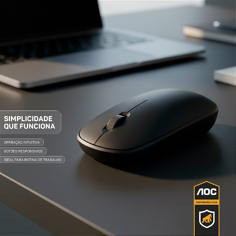 Mouse Óptico Sem Fio Wireless 2.4 Ghz 1600 DPI - Preto - AOC - foto 5