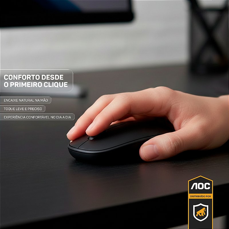 Mouse Óptico Sem Fio Wireless 2.4 Ghz 1600 DPI - Preto - AOC - foto 4