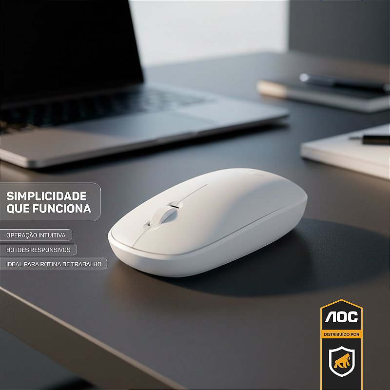 Mouse Óptico Sem Fio Wireless 2.4 Ghz 1600 DPI - Branco - AOC - foto 5
