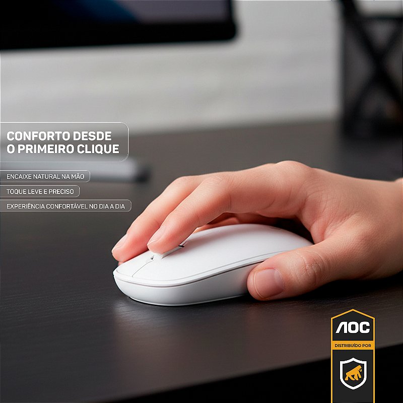 Mouse Óptico Sem Fio Wireless 2.4 Ghz 1600 DPI - Branco - AOC - foto 4