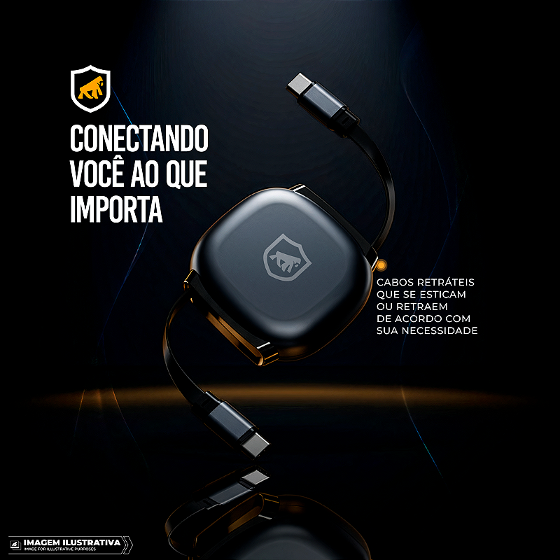 Cabo Retrátil Tipo C / Tipo C 100W Fast Charge 1M, Transferência 480Mb/s, Compatível com Smartphones, Notebooks e Centrais Automotivas - Victus - Gshield