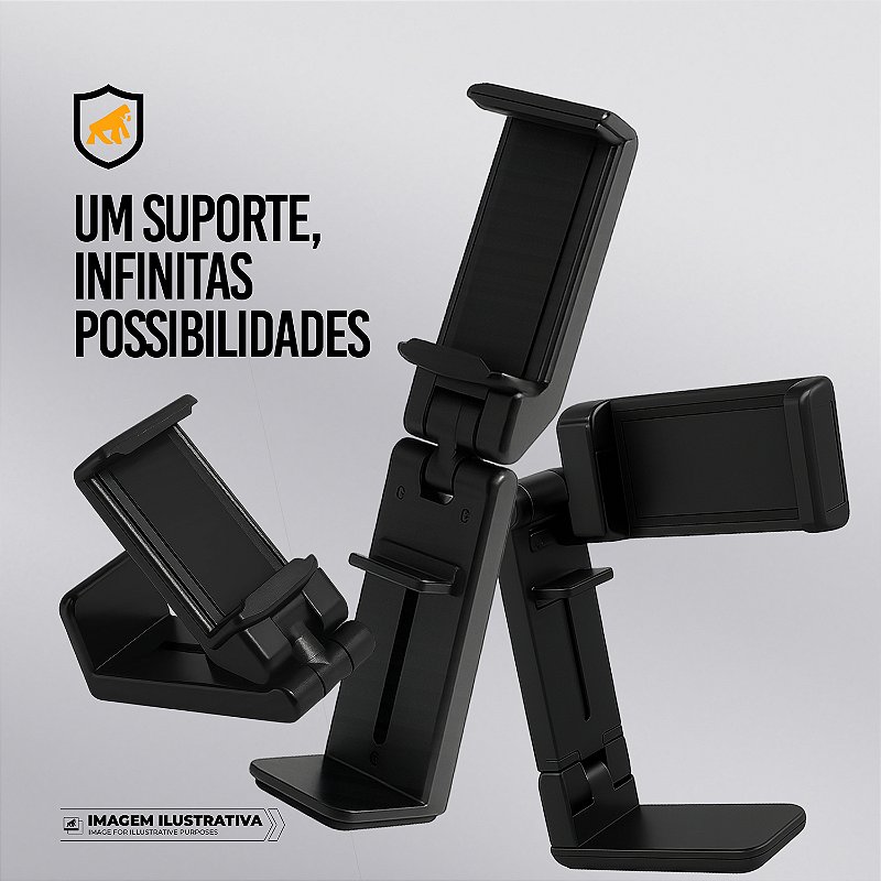 Suporte Articulado para Mesa – Ajuste 90°, Rotação 360°, Dobrável, Antiderrapante e Compatível com Smartphones até 9cm – Hybrid - Gshield - foto 2