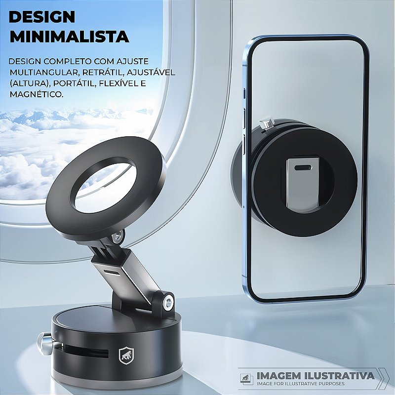 Suporte Veicular MagSafe com Sucção a Vácuo - 17 Ímãs Ultra Fortes, Rotação 360° e Liga de Aviação Premium - Suction MagSafe Armor - Gshield - foto 6