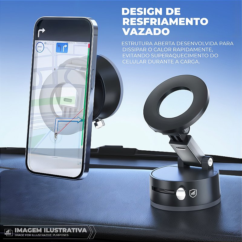 Suporte Veicular MagSafe com Sucção a Vácuo - 17 Ímãs Ultra Fortes, Rotação 360° e Liga de Aviação Premium - Suction MagSafe Armor - Gshield - foto 4