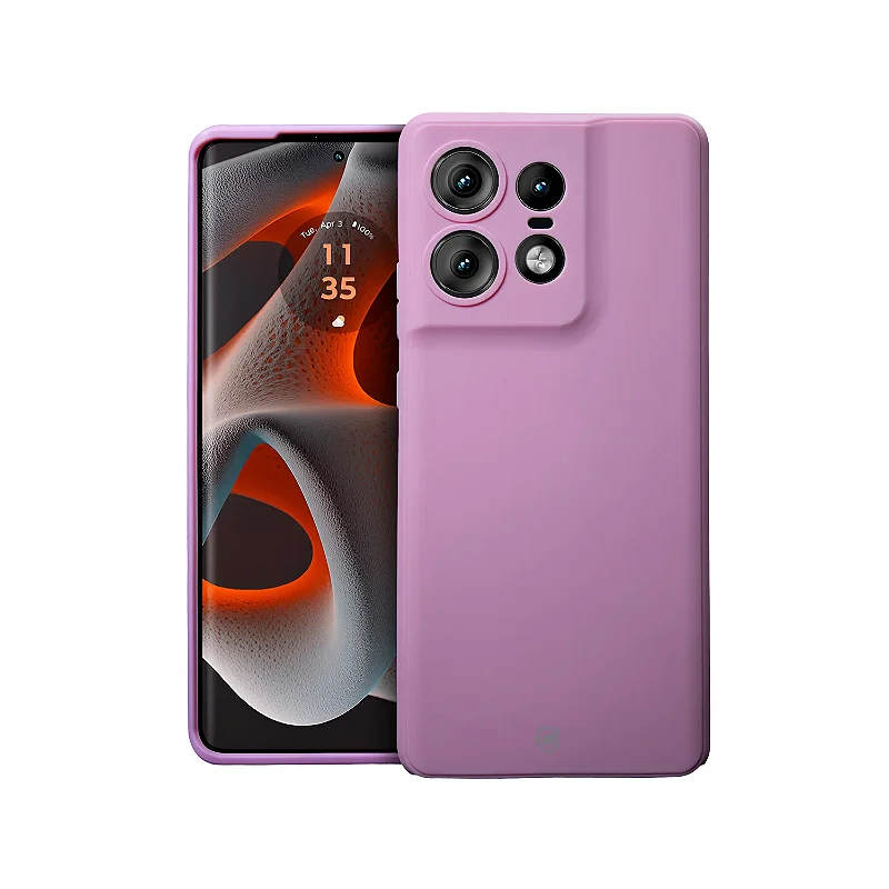 Kit Capa Silicon Veloz para  Motorola Moto Edge 50 Pro +  Cordão Phone Strap Flex - Rosa - Gshield