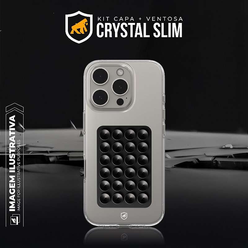 Kit Capa Crystal Slim para Iphone 15 Pro Max +  Ventosa - Preta - Gshield