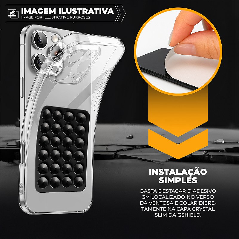 Kit Capa Crystal Slim para Iphone 16E +  Ventosa - Preta - Gshield