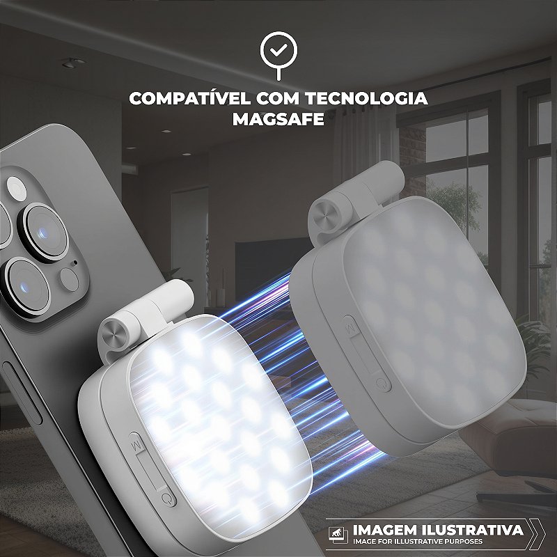 Ring Light Portátil com MagSafe - LED para Selfie, Vídeos e Chamadas, 3 Modos de Luz, Recarregável USB-C - Hybrid - Gshield