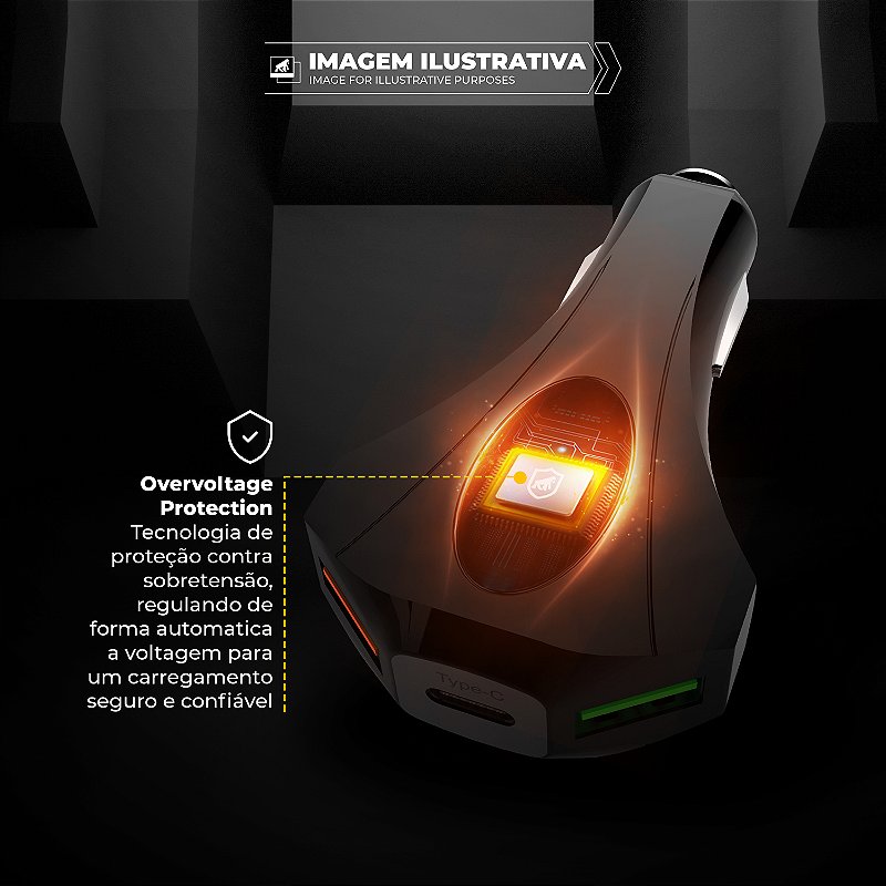 Carregador Veicular Triplo Turbo Tank - USB e Tipo C - Gshield - foto 4