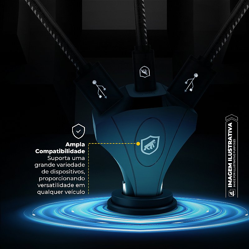 Carregador Veicular Triplo Turbo Tank - USB e Tipo C - Gshield - foto 5
