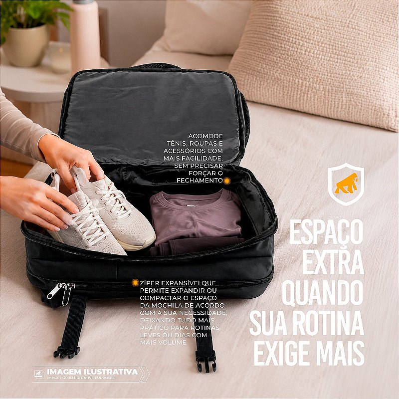 Mochila Bolsa de Viagem Impermeável 33L Expansível com Compartimento Acolchoado para Notebook até 17'' - Symetric - Gshield - foto 7