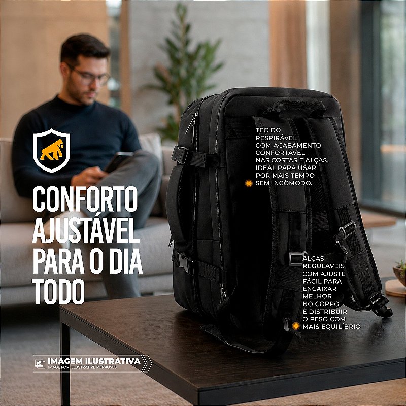 Mochila Bolsa de Viagem Impermeável 33L Expansível com Compartimento Acolchoado para Notebook até 17'' - Symetric - Gshield - foto 2