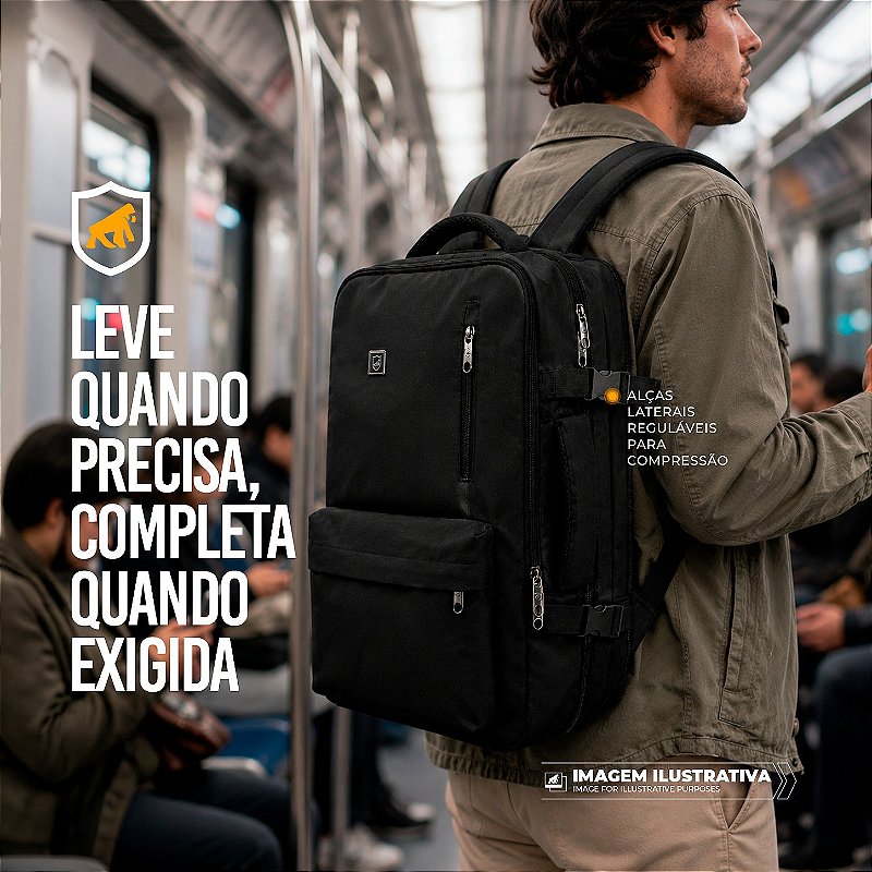 Mochila Bolsa de Viagem Impermeável 33L Expansível com Compartimento Acolchoado para Notebook até 17'' - Symetric - Gshield - foto 9