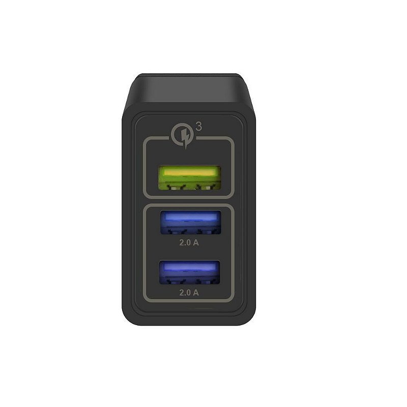 Carregador Turbo Triplo USB-A até 18W - Preto - Gshield