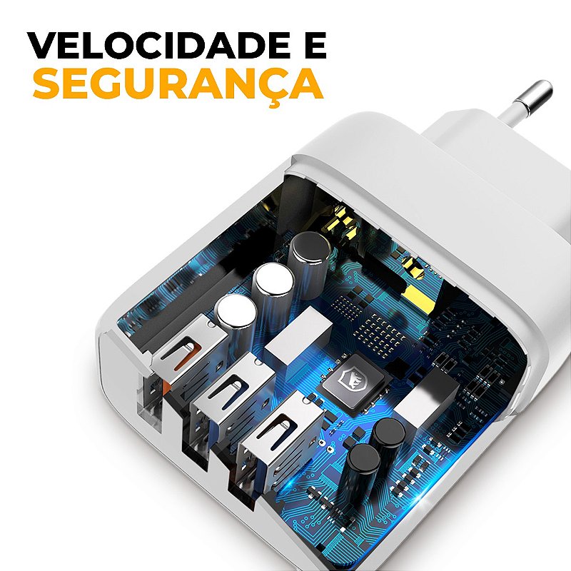 Carregador Turbo Triplo USB-A até 18W - Branco - Gshield