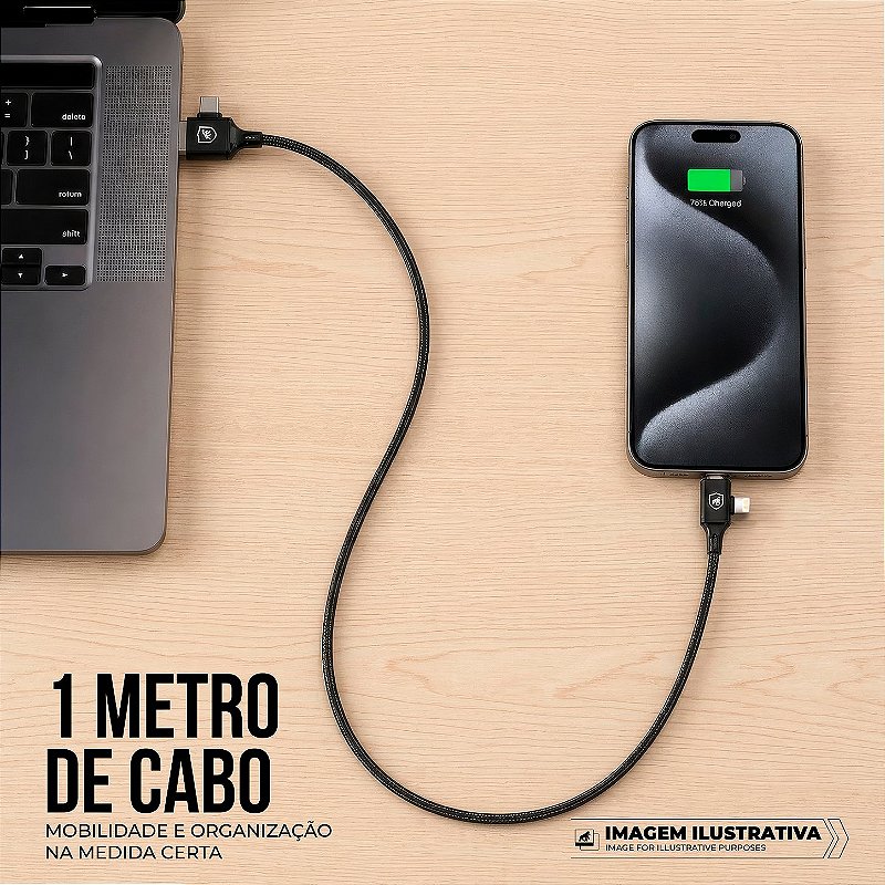 Cabo 4 em 1 - Carregamento Rápido 65W - USB-A, USB-C/Tipo-C e Lightning, Preto - 1M - Discovery - Gshield - foto 3