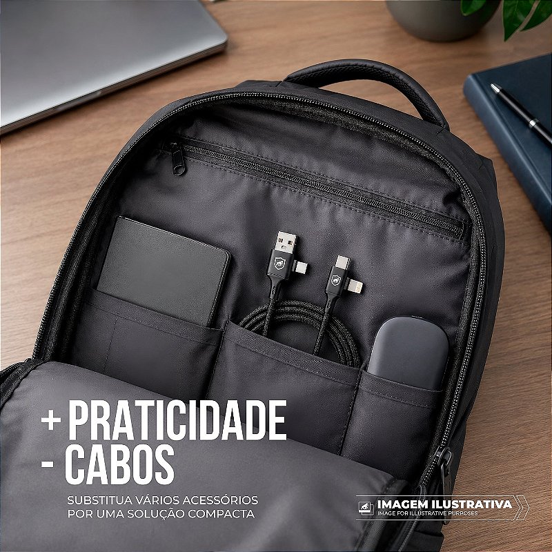 Cabo 4 em 1 - Carregamento Rápido 65W - USB-A, USB-C/Tipo-C e Lightning, Preto - 1M - Discovery - Gshield - foto 6