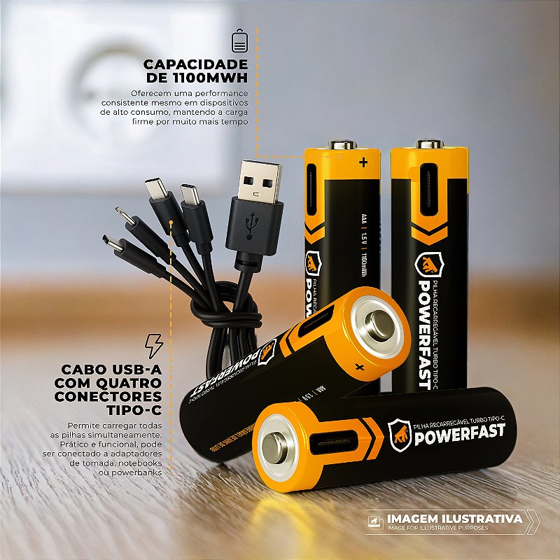 Pilha Recarregável AA / AAA Turbo PowerFast - Alta Capacidade, Até 1200 Recargas, Ideal para Controles e Eletrônicos - Gshield - foto 9