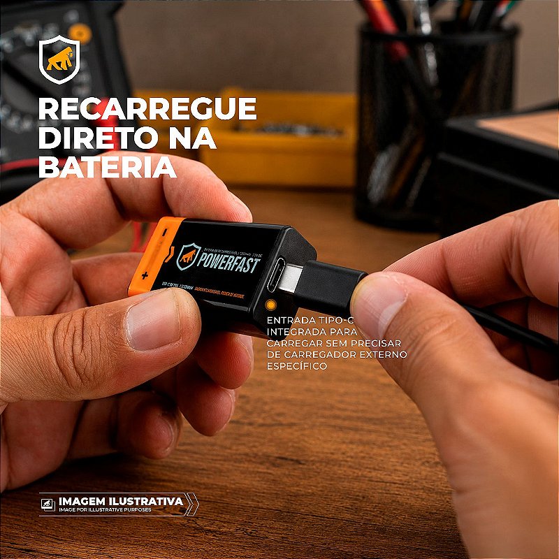 Bateria de Lítio 9V, Pilha Recarregável Tipo-C, 4070mWh com Capacidade de 1200mAh e 1000 ciclos - Cartela com 1 Pilha - Gshield - foto 2