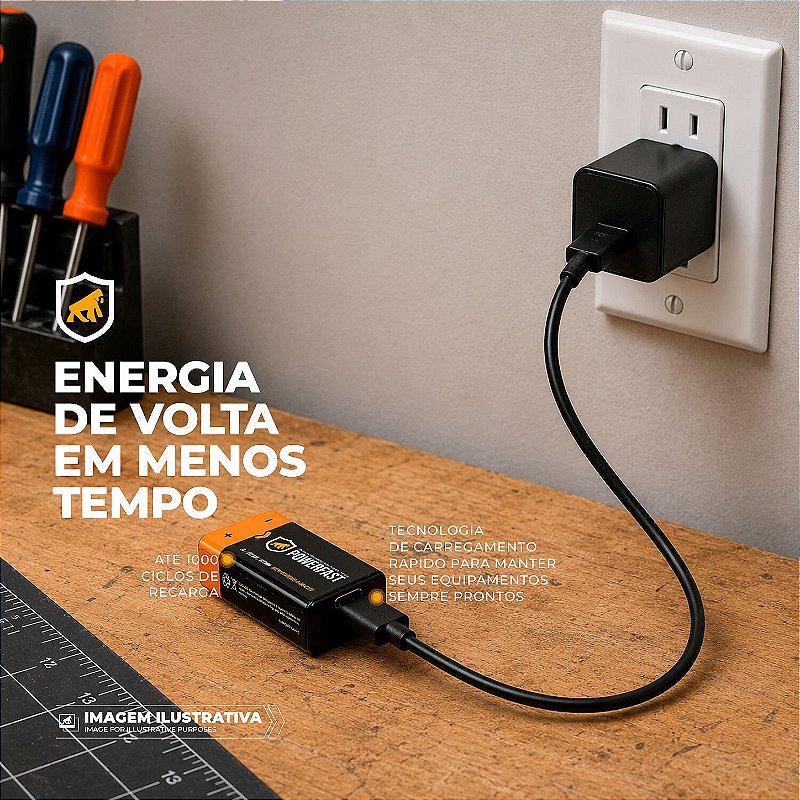 Bateria de Lítio 9V, Pilha Recarregável Tipo-C, 4070mWh com Capacidade de 1200mAh e 1000 ciclos - Cartela com 1 Pilha - Gshield - foto 5