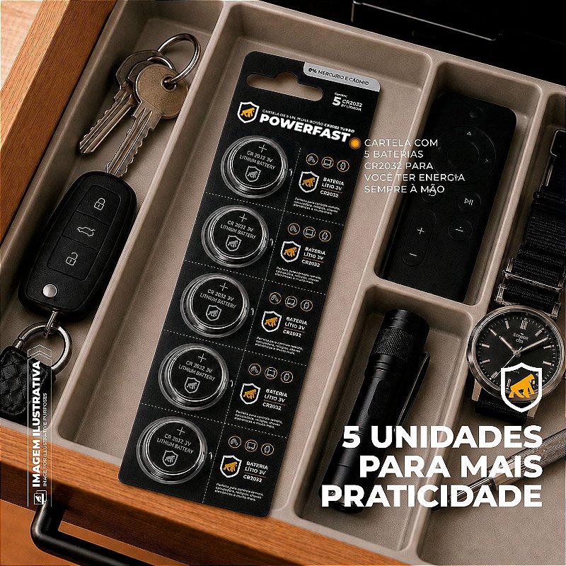 Bateria de Lítio Tipo Moeda CR2032 3V PowerFast - Cartela com 5 Pilhas - Gshield - foto 3