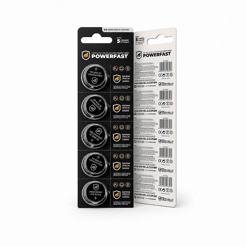 Bateria de Lítio Tipo Moeda CR2032 3V PowerFast - Cartela com 5 Pilhas - Gshield - foto 2