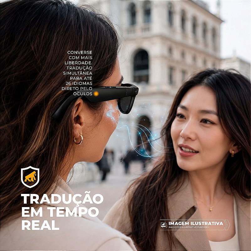Óculos Inteligentes Vision Armor 32GB com IA, Câmera 8MP, Tradução Simultânea, Áudio Open-Ear e Bluetooth 5.4 - Preto - Gshield - foto 4