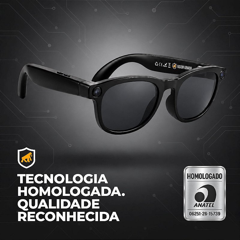 Óculos Inteligentes Vision Armor 32GB com IA, Câmera 8MP, Tradução Simultânea, Áudio Open-Ear e Bluetooth 5.4 - Preto - Gshield - foto 2