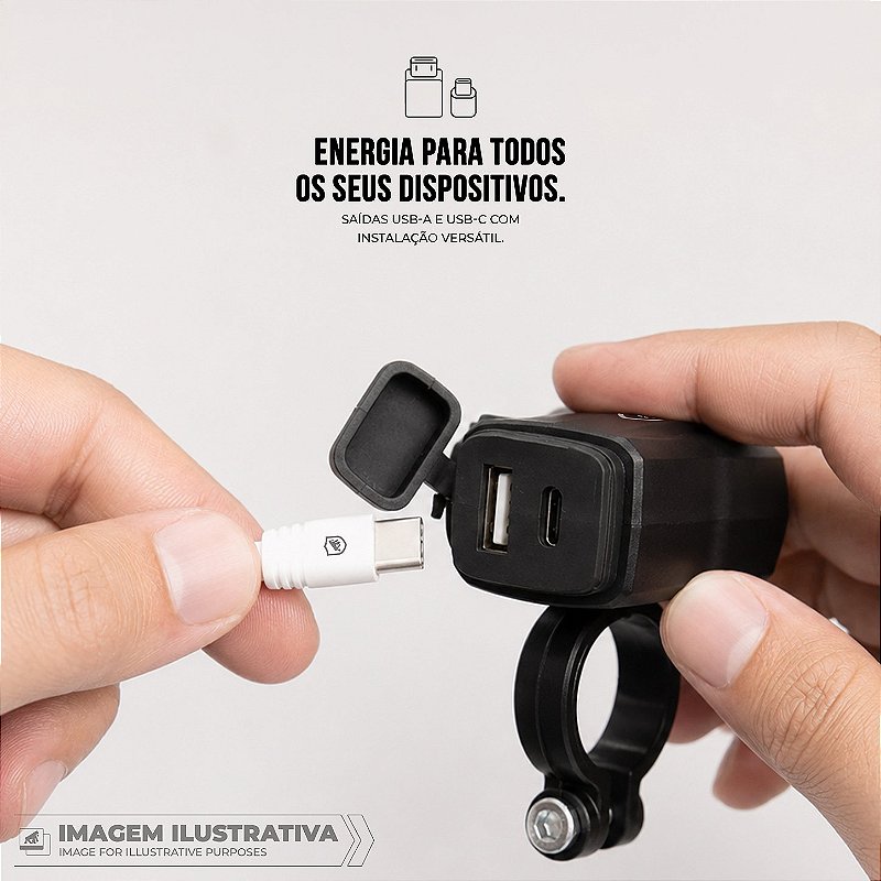 Carregador de Celular Universal para Moto USB-A + USB-C, Carregamento Rápido 15W e Fixação 3 em 1 - Preto - Gshield - foto 4