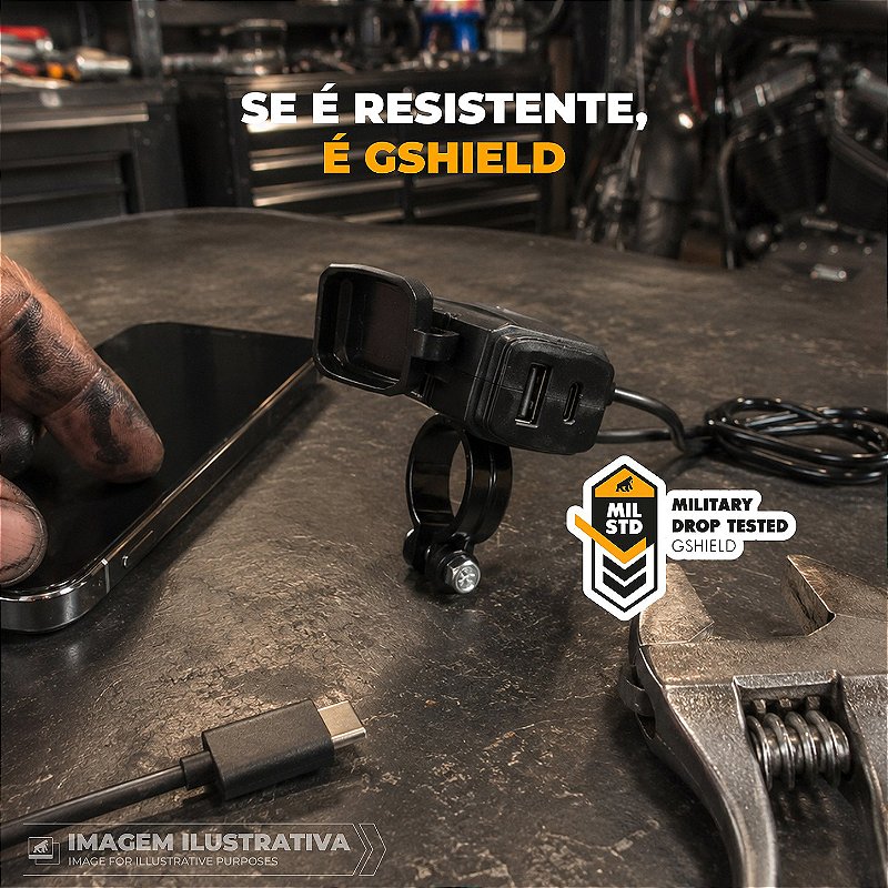 Carregador de Celular Universal para Moto USB-A + USB-C, Carregamento Rápido 15W e Fixação 3 em 1 - Preto - Gshield - foto 5