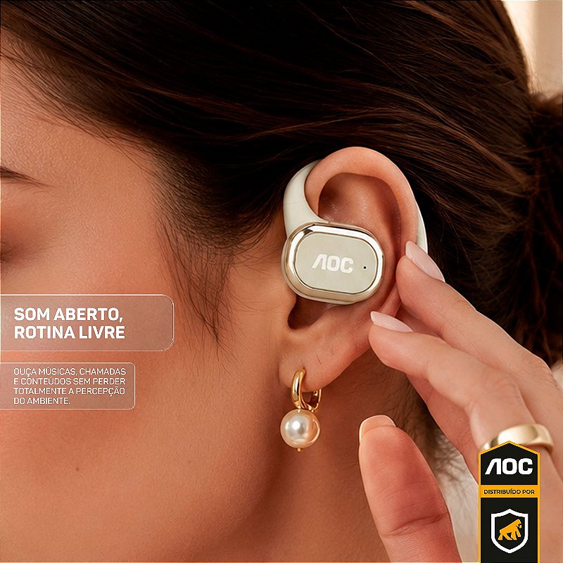 Fone Auricular Open-Ear Clip Earbuds Bluetooth 5.4 Sem fio com Alcance até 10 metros + Case Compacta com Alça - Branco - AOC - foto 6