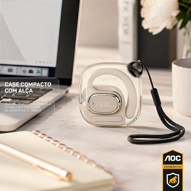 Fone Auricular Open-Ear Clip Earbuds Bluetooth 5.4 Sem fio com Alcance até 10 metros + Case Compacta com Alça - Branco - AOC - foto 5