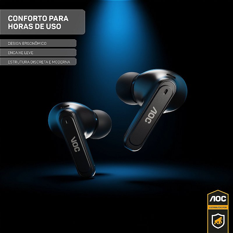 Fone Bluetooth 5.3 Sem Fio Ergonômico, Alcance até 10m e Microfone Integrado - Preto - AOC - foto 2