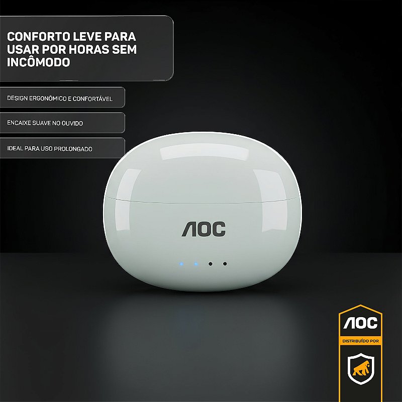 Fone de Ouvido Bluetooth 6.0 Branco Sem Fio - Baixa Latência, Estojo com Bateria e Controle Touch - AOC - foto 2
