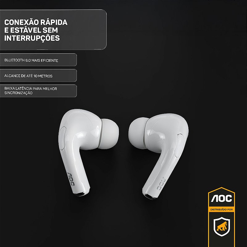 Fone de Ouvido Bluetooth 6.0 Branco Sem Fio - Baixa Latência, Estojo com Bateria e Controle Touch - AOC - foto 5