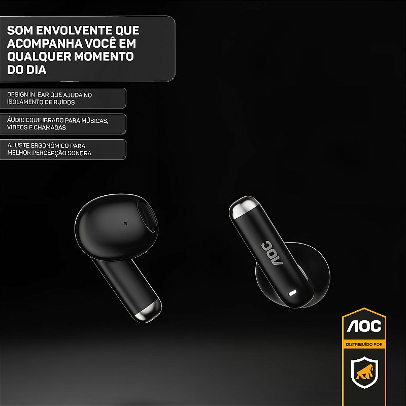 Fone de Ouvido Bluetooth 6.0 Earbuds TWS Sem Fio com Estojo Carregador, Microfone e Controle Touch - Preto - AOC - foto 5